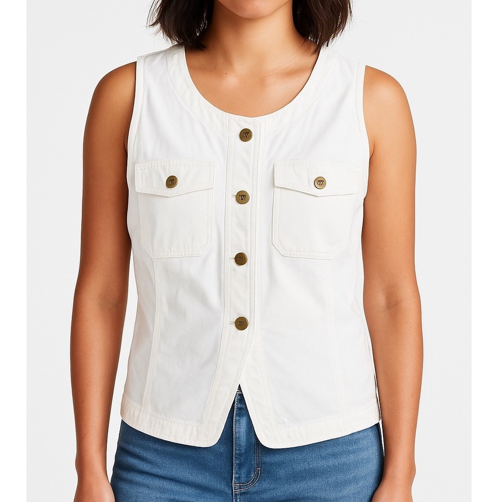 Madewell White Button Front Sleeveless Vest Size 14 Factory